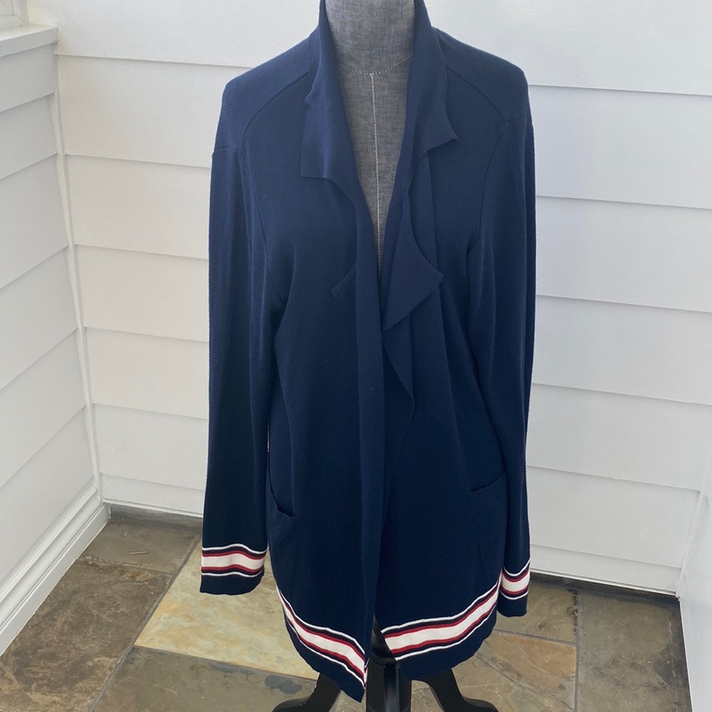 Italian Navy Striped Cardigan Red & White Stripe
